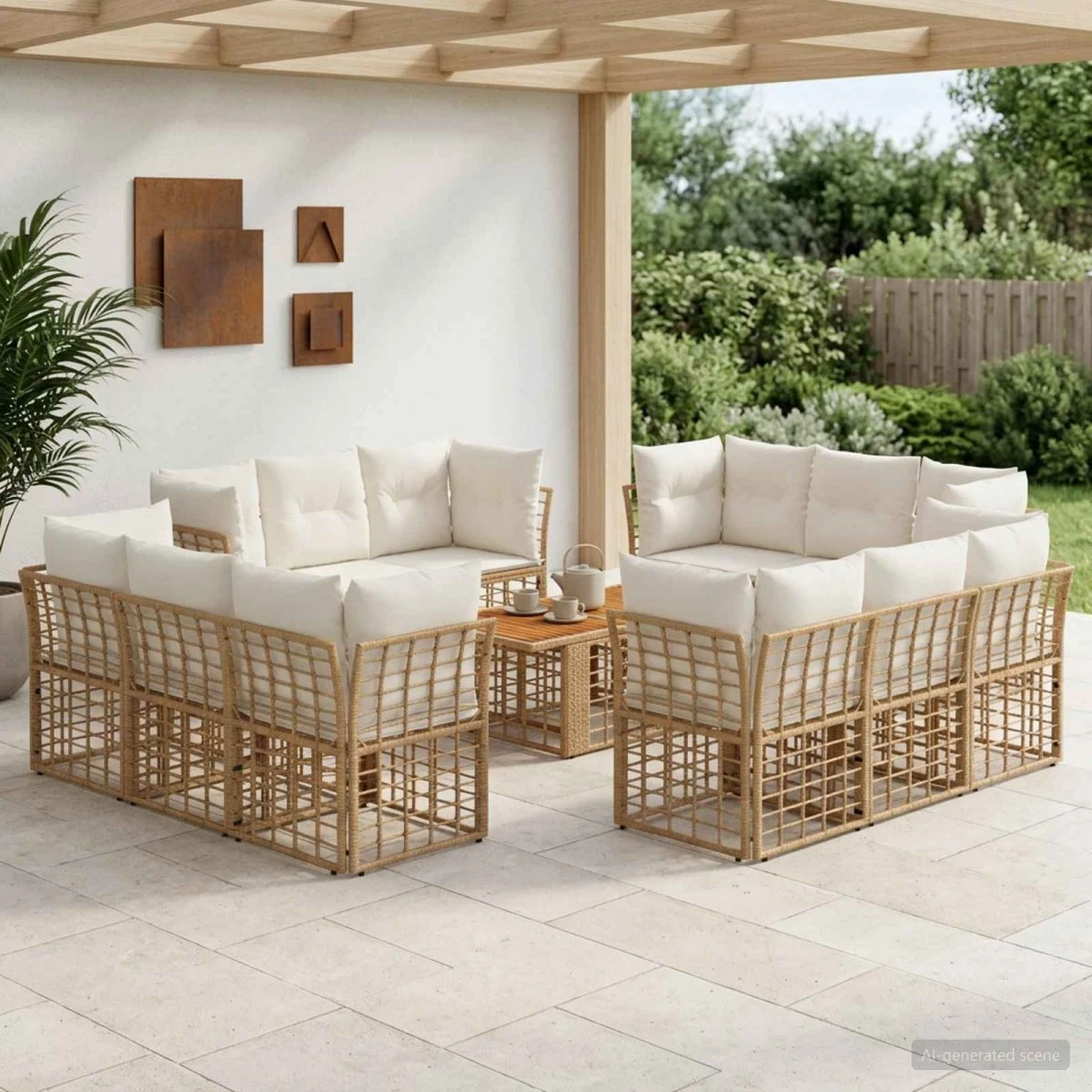 vidaXL Havesofasæt 13 dele i polyrattan - Natur/Creme Hvid