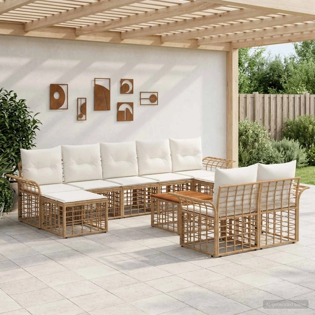 vidaXL Udendørs sofagruppe 10 stk. 9-personers - Naturlig/Creme