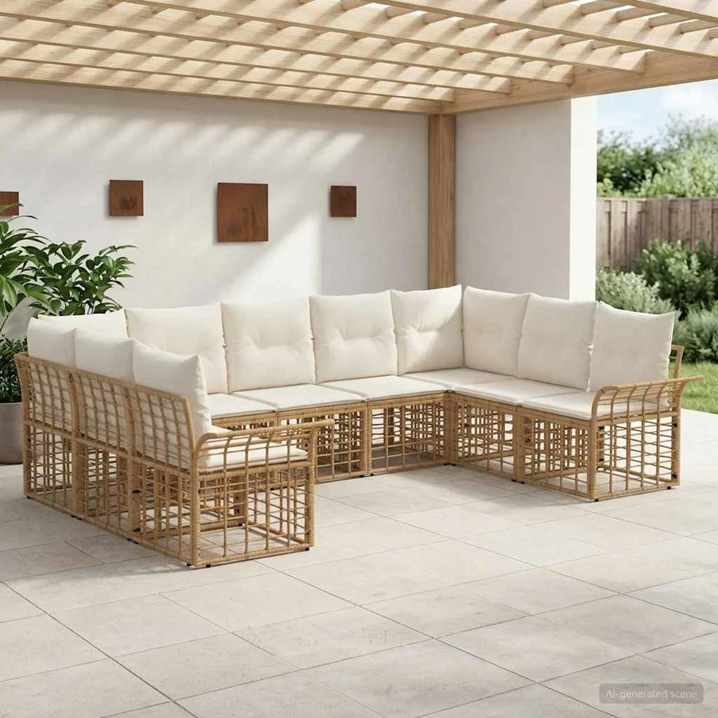 vidaXL Udendørs sofagruppe 9 stk. i polyrattan, Naturlig/Creme