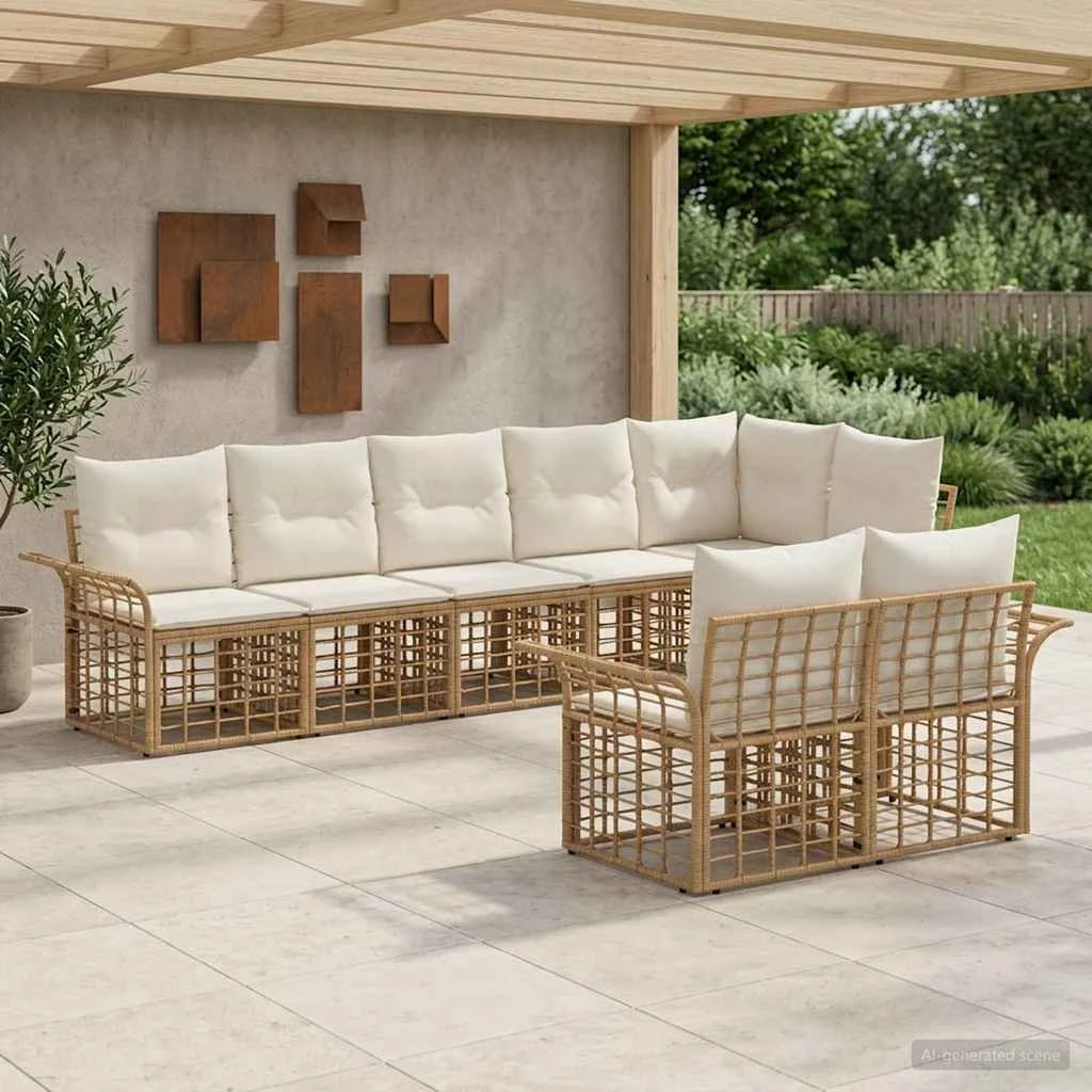 vidaXL Udendørs sofagruppe 8 stk. Polyrattan - Naturlig/Cremehvid