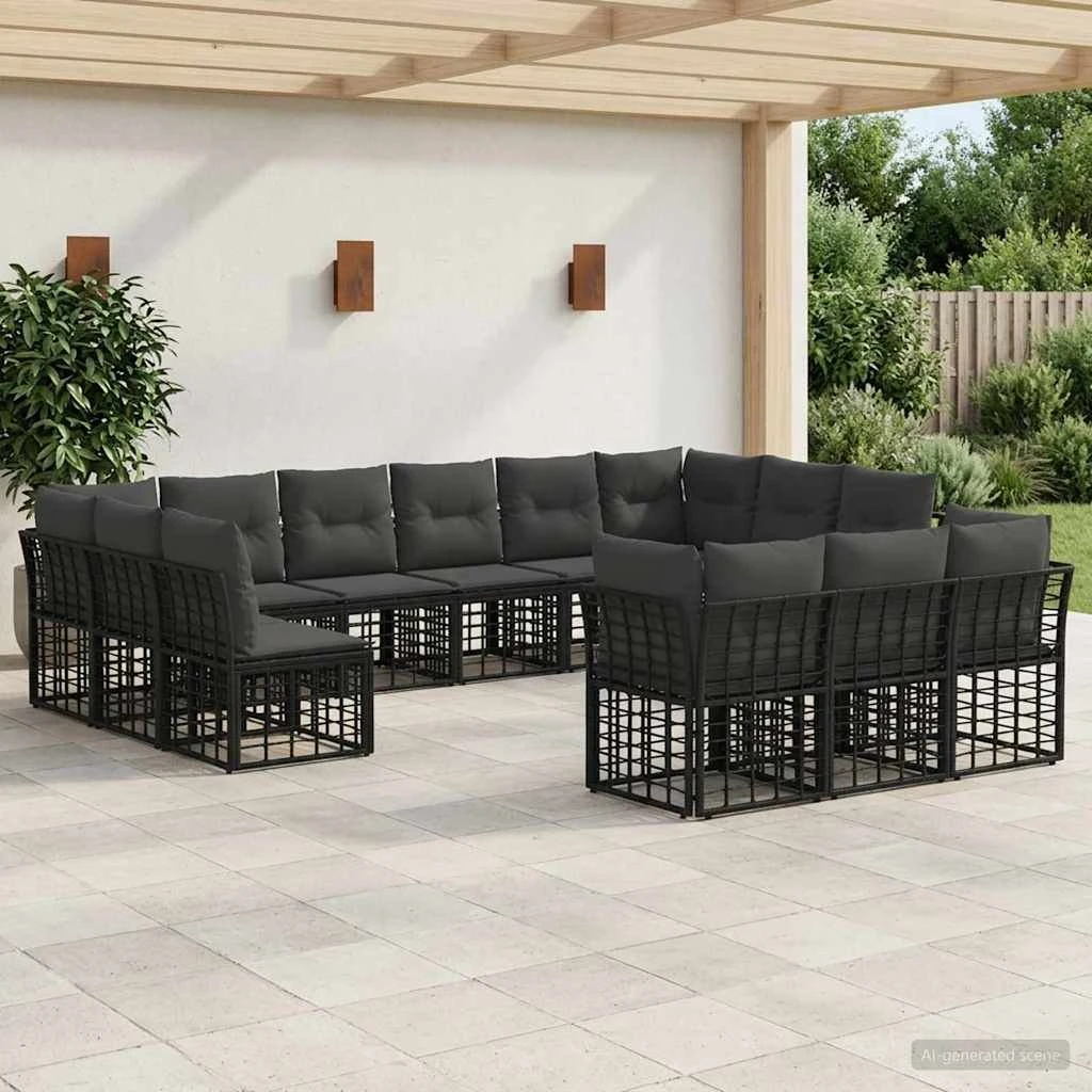 vidaXL Udendørs sofagruppe i polyrattan, sort og mørkegrå