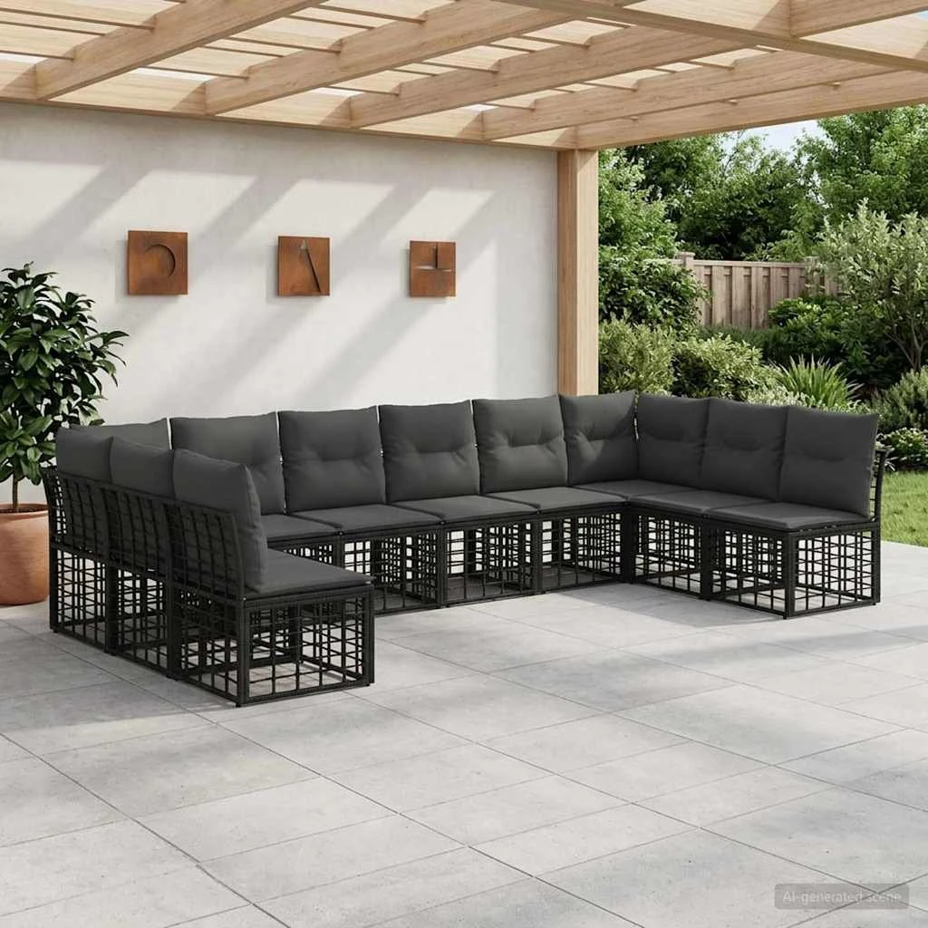 vidaXL Udendørs sofagruppe i sort polyrattan - 10 personer