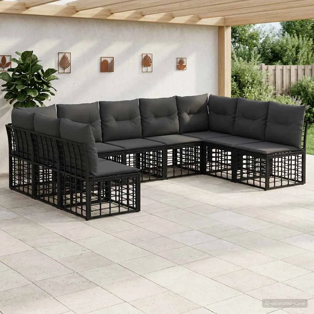 vidaXL Udendørs sofagruppe i poly rattan, sort, 9 personer