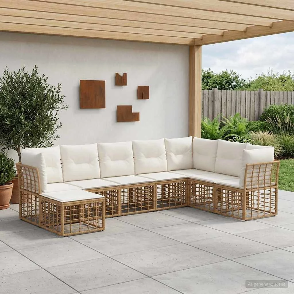 vidaXL Udendørs sofagruppe i naturfarvet polyrattan og polyester