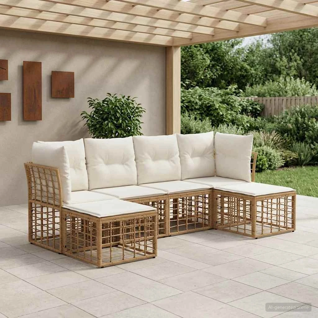 vidaXL Udendørs sofagruppe i naturfarvet polyrattan - 6 personer