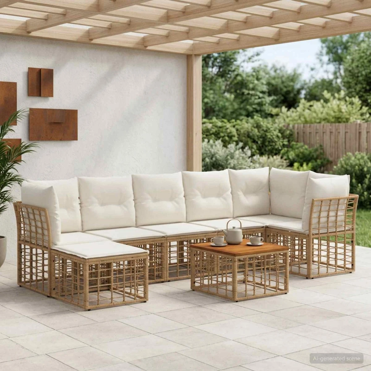 vidaXL Udendørs sofagruppe 8 dele i polyrattan, Naturlig/Creme