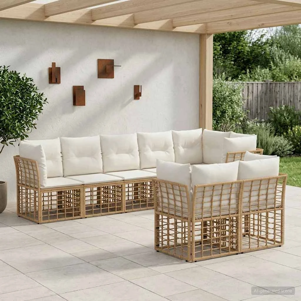 vidaXL Udendørs sofagruppe i naturfarvet polyrattan
