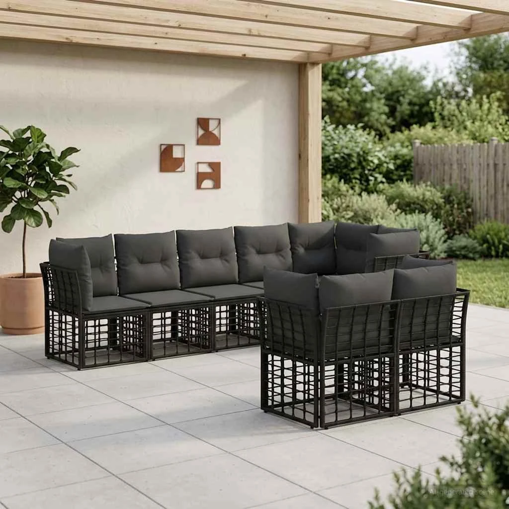 vidaXL Udendørs sofagruppe i sort polyrattan - 8 personer