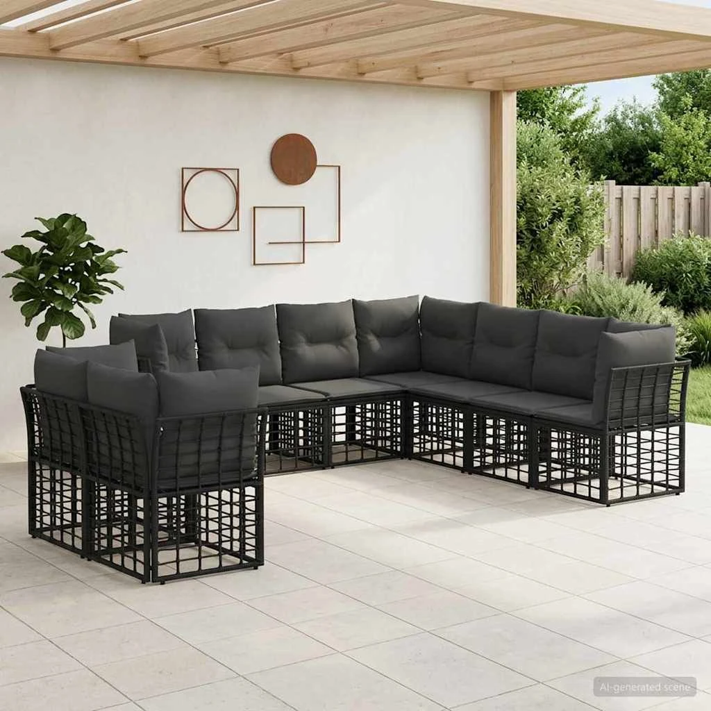 vidaXL Udendørs sofagruppe i sort poly rattan - 9 personer