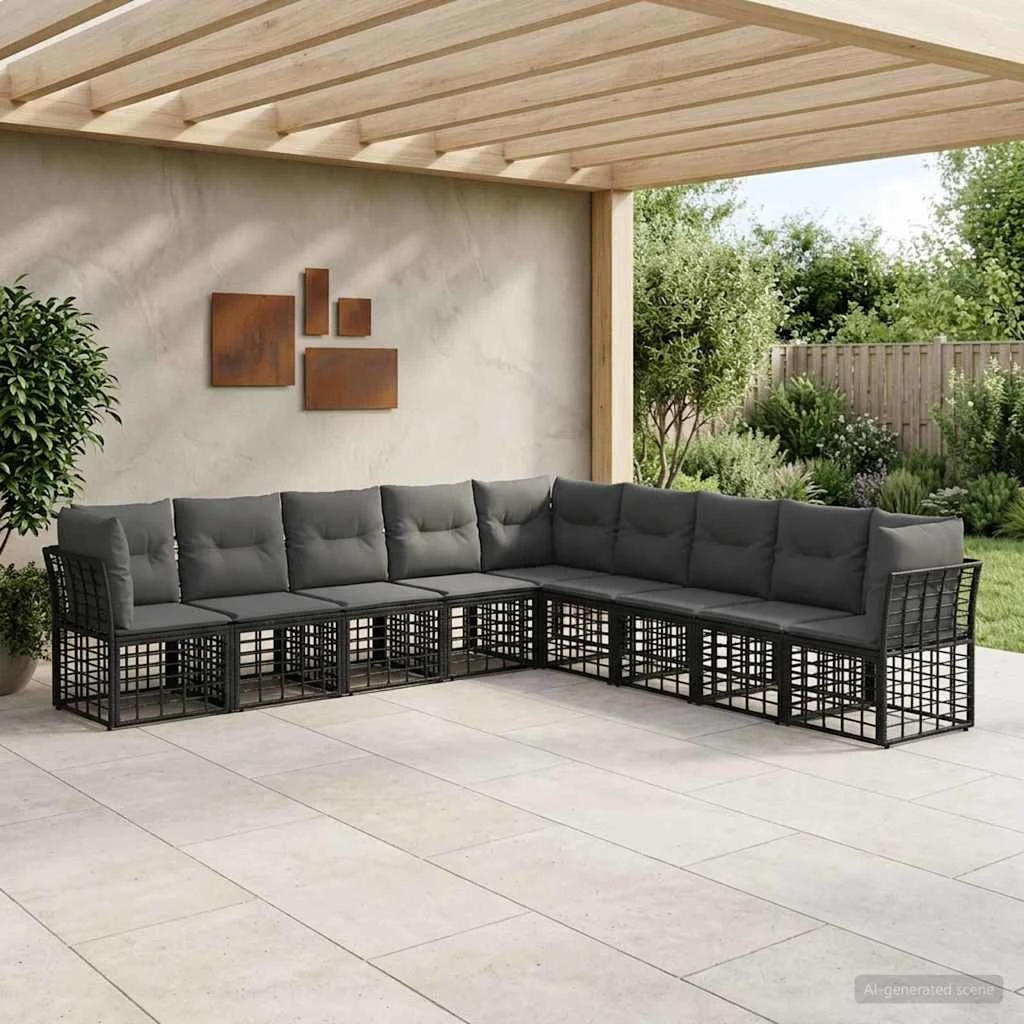 vidaXL Udendørs sofagruppe i sort polyrattan, 9 pers.