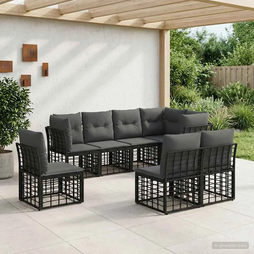 vidaXL Udendørs sofagruppe i sort poly rattan - 8 personer