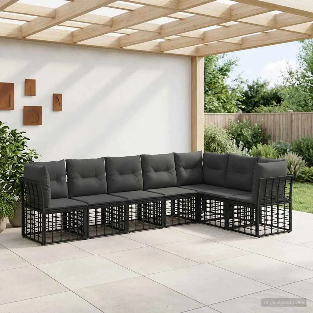 vidaXL Udendørs sofagruppe i sort polyrattan og polyester