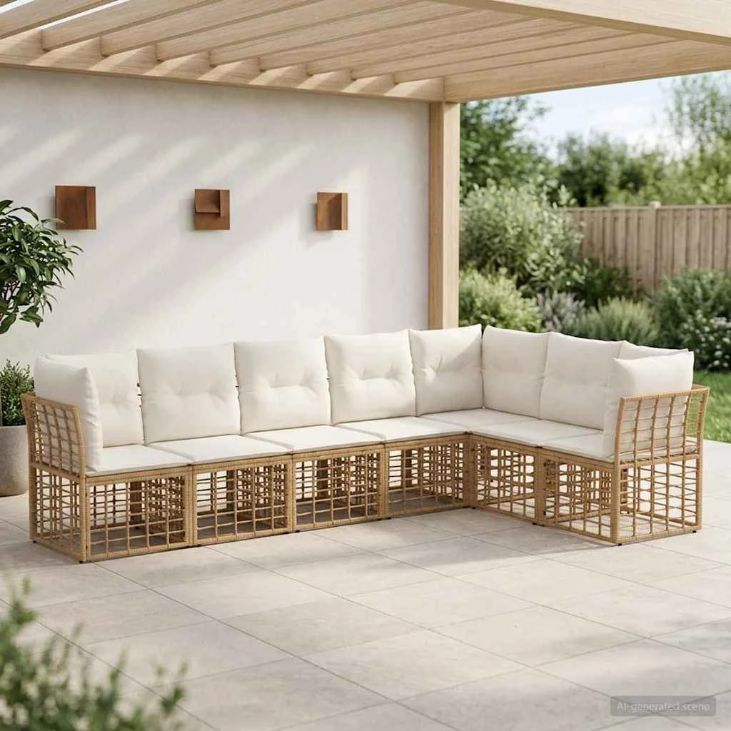vidaXL Udendørs sofagruppe i polyrattan, naturfarvet (7 personer)
