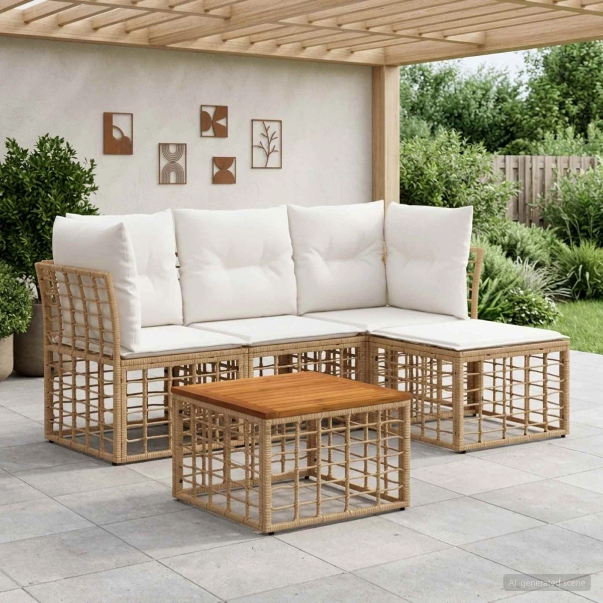 vidaXL Udendørs sofagruppe 5 dele i polyrattan - Natur/Creme