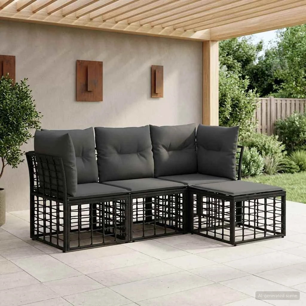 vidaXL Udendørs sofagruppe i sort polyrattan med polyesterpuder