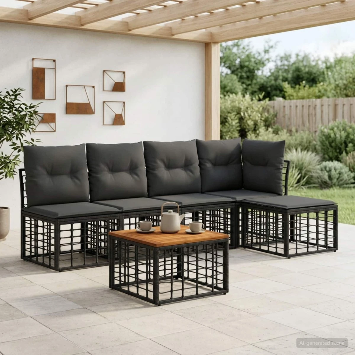vidaXL Udendørs sofagruppe 6 stk. Sort/Mørkegrå Polyrattan
