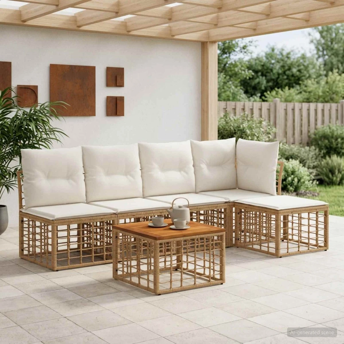 vidaXL Udendørs sofagruppe 6 stk. i Polyrattan - Naturlig/Creme