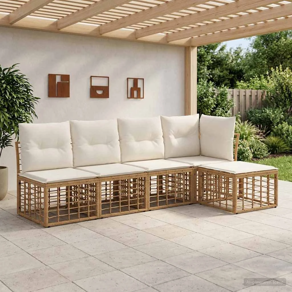 vidaXL Udendørs sofagruppe i naturfarvet poly rattan - 5 personer