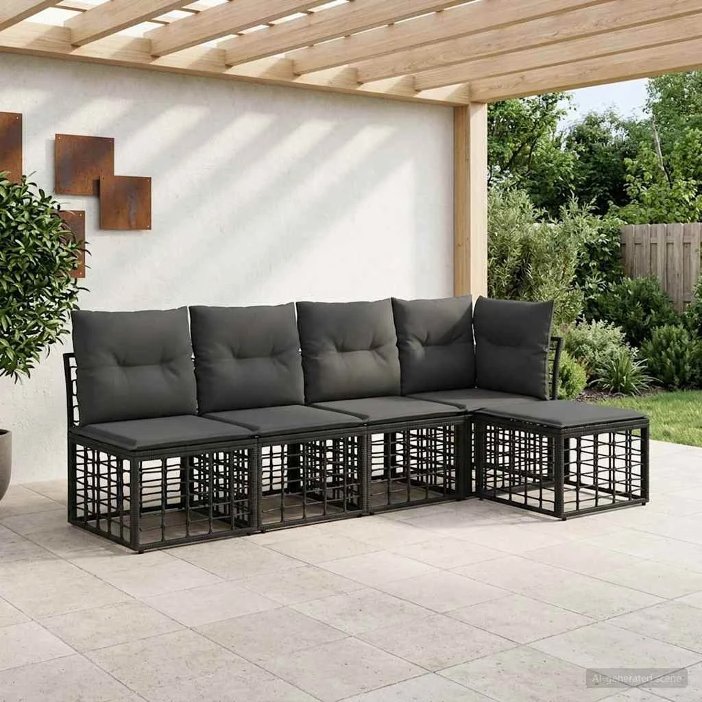 vidaXL Udendørs sofagruppe i sort poly rattan med puder