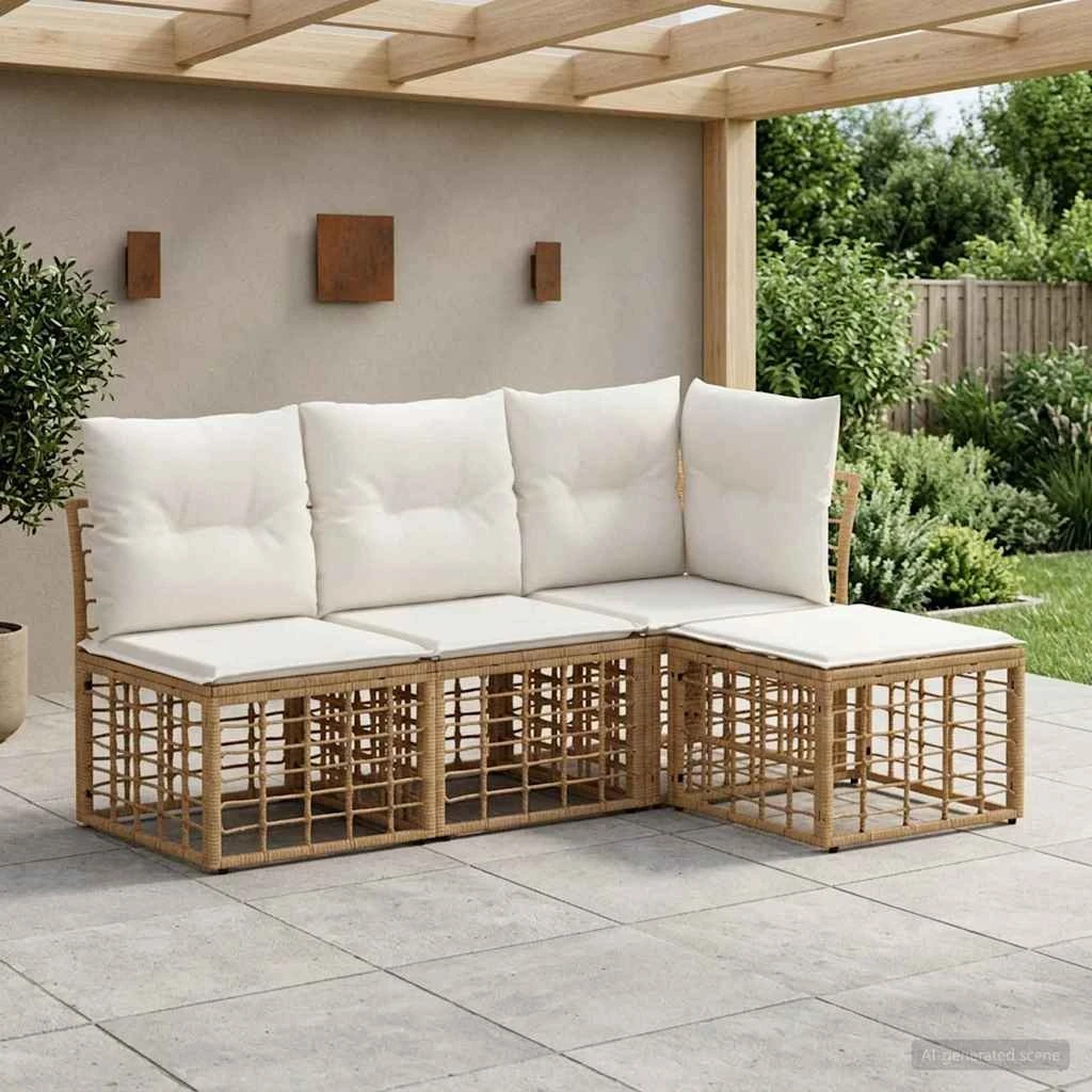 vidaXL Udendørs sofagruppe i naturfarvet poly rattan