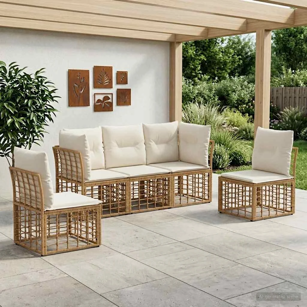 vidaXL Udendørs sofagruppe i naturfarvet polyrattan