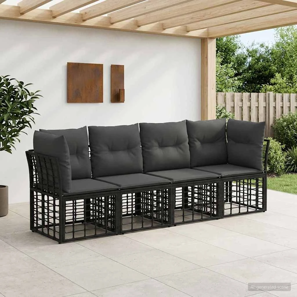 vidaXL Udendørs sofagruppe i polyrattan, sort, 4 personer