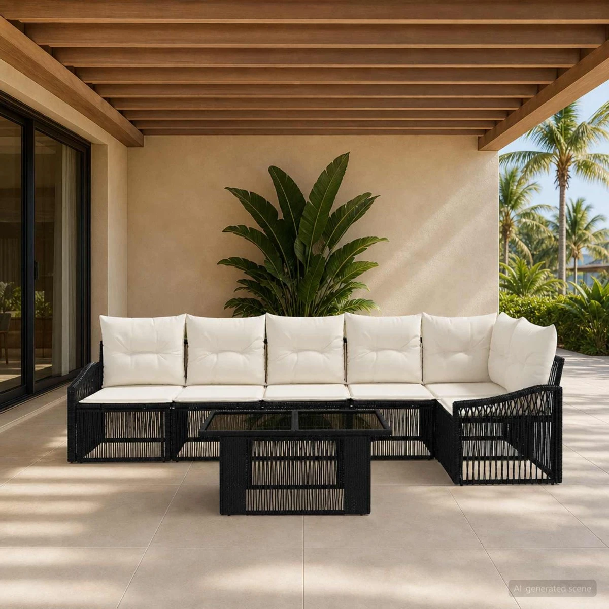 vidaXL Havesofasæt 7 stk. i polyrattan, sort og cremehvid