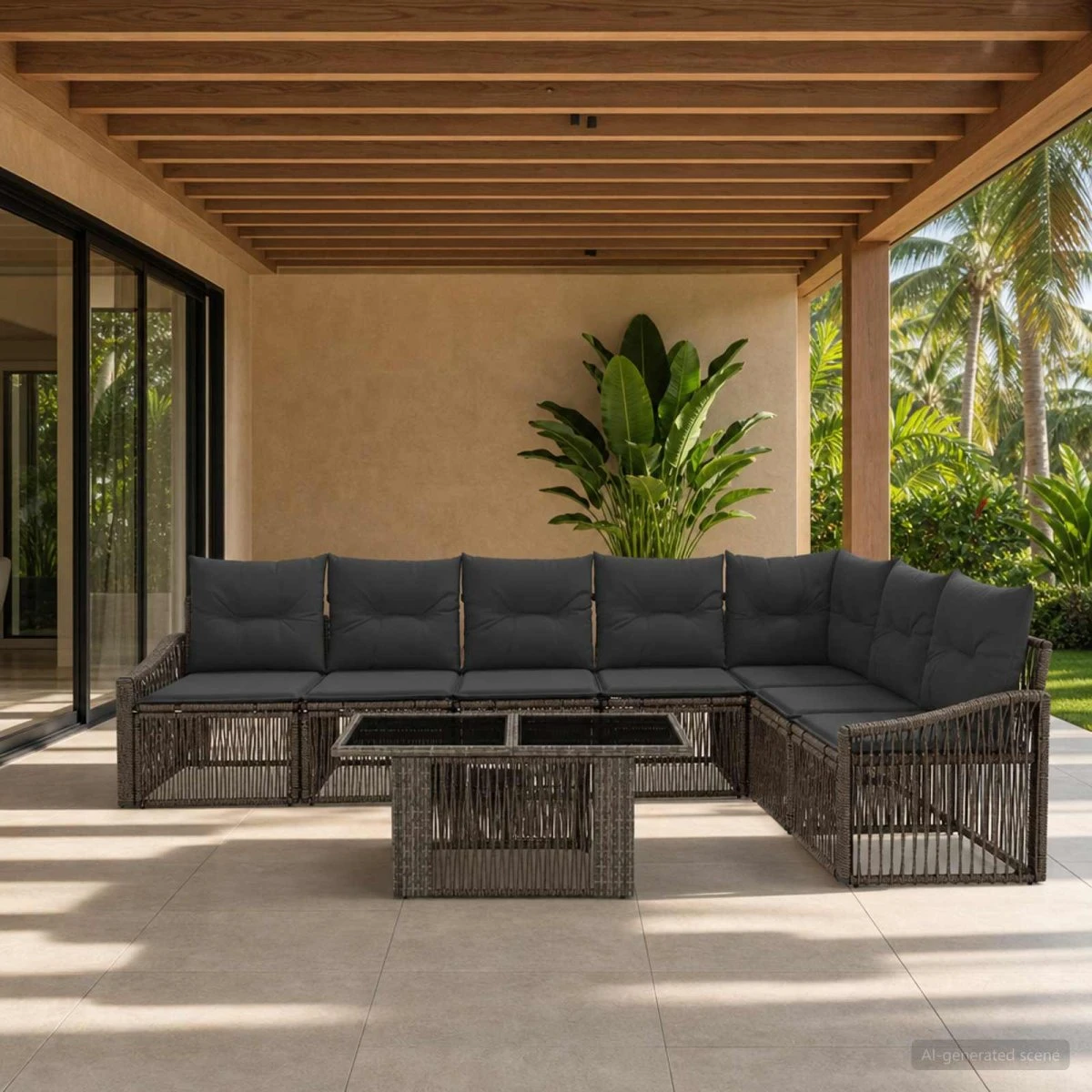 vidaXL Havesofasæt 8 stk. i polyrattan - Grå/Mørkegrå