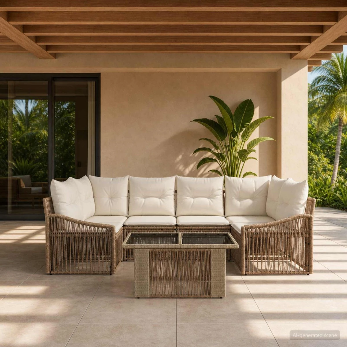 vidaXL Havesofasæt 7 dele i beige og cremehvid polyrattan