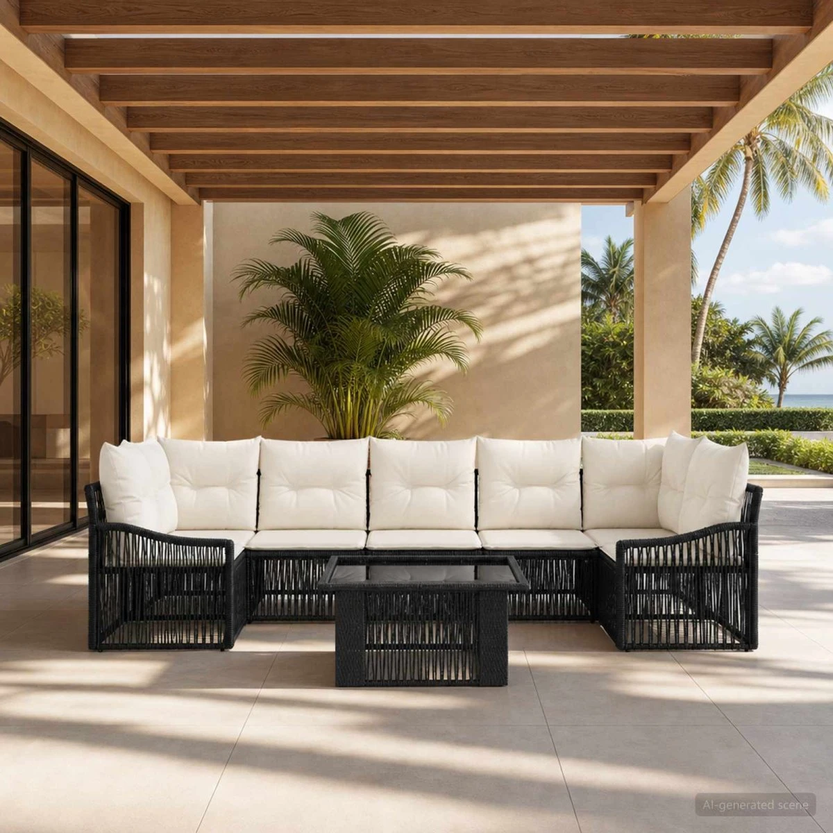 vidaXL Havesofasæt 8 dele i polyrattan - Sort/Cremehvid