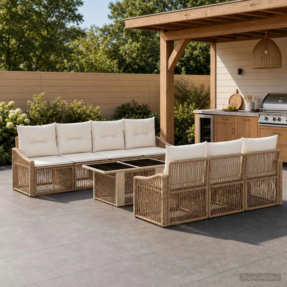 vidaXL Havesofasæt 8 dele i beige og cremehvid polyrattan