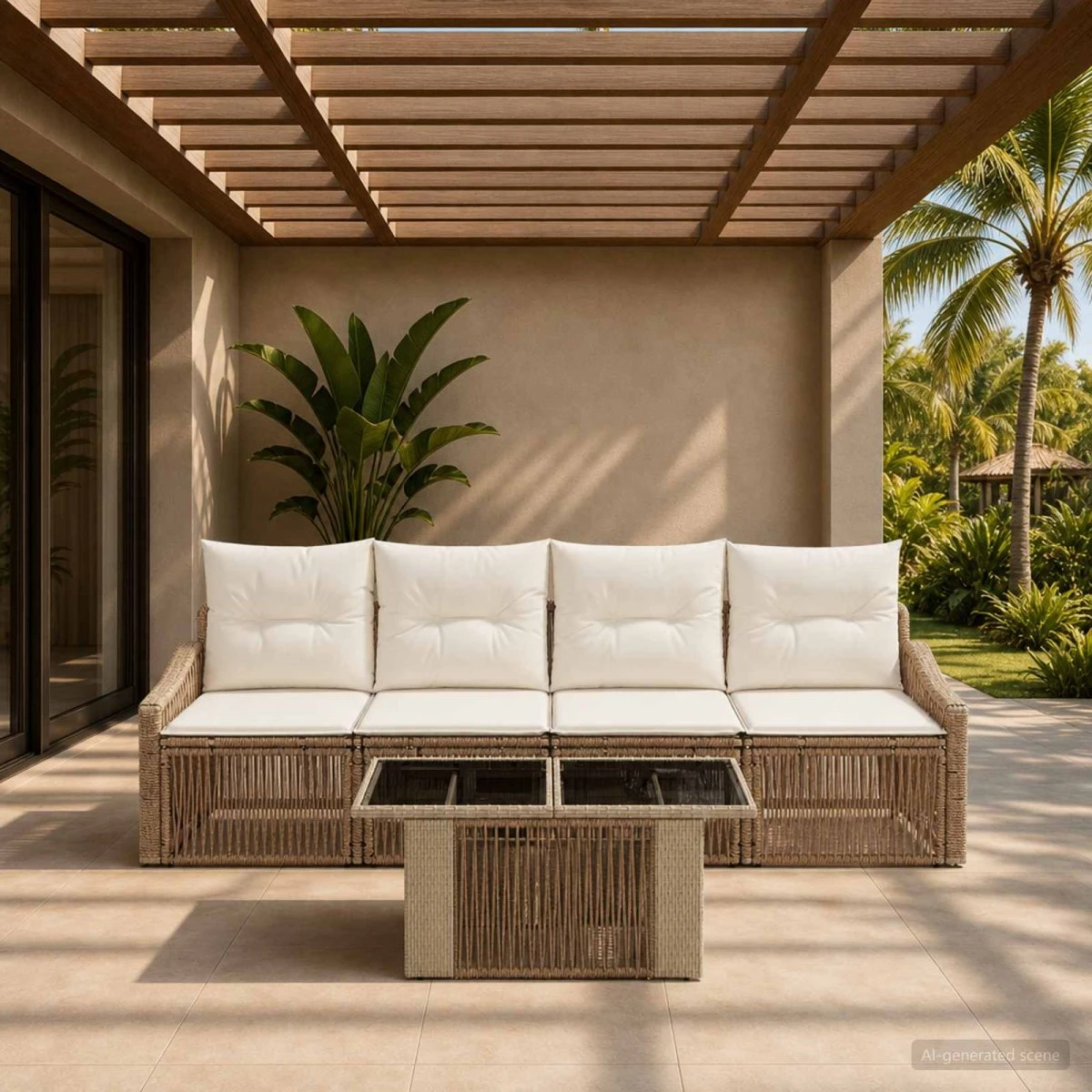 vidaXL Havesofasæt 5 dele i beige og cremehvid polyrattan