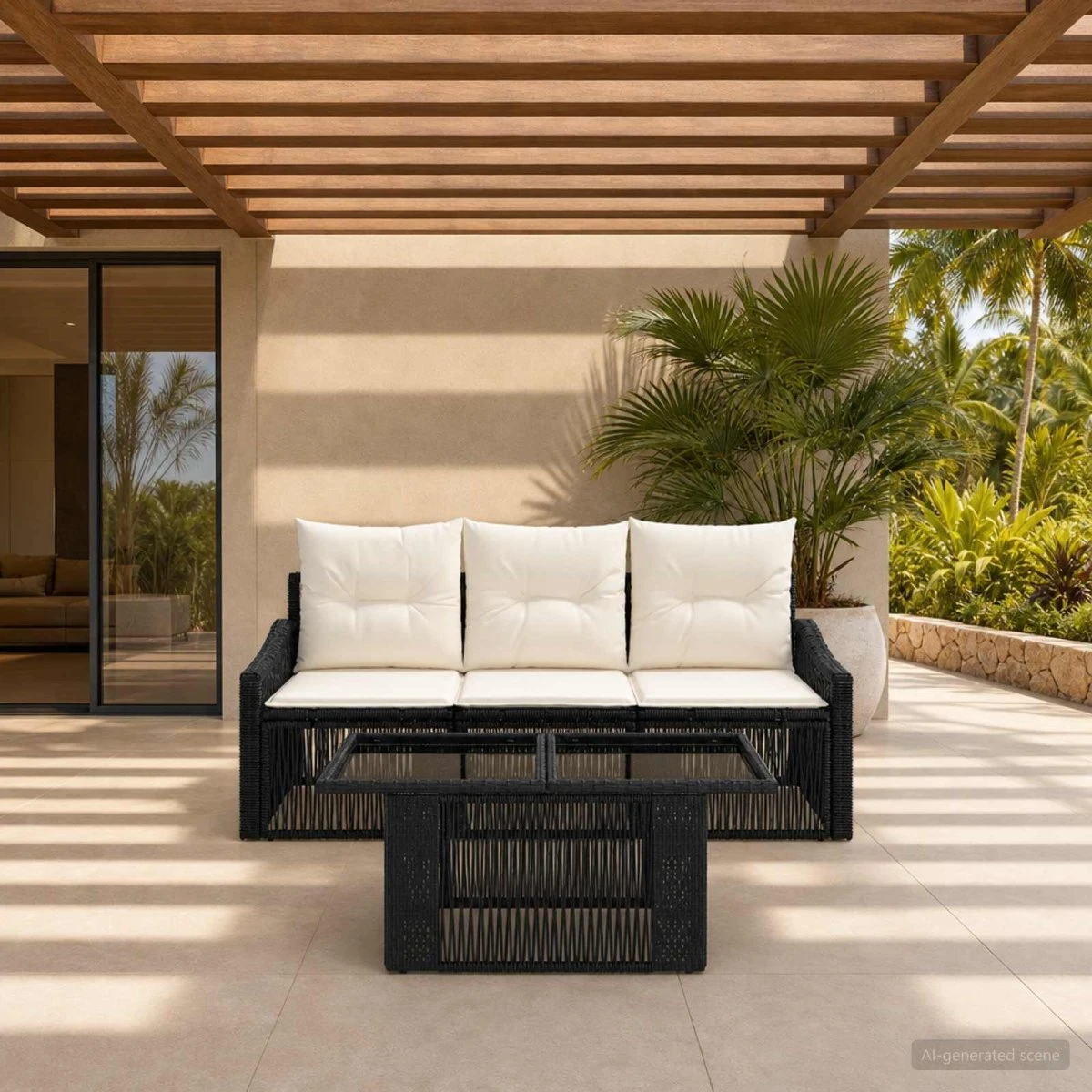 vidaXL Havesofasæt 4 stk. i polyrattan - Sort og Cremehvid