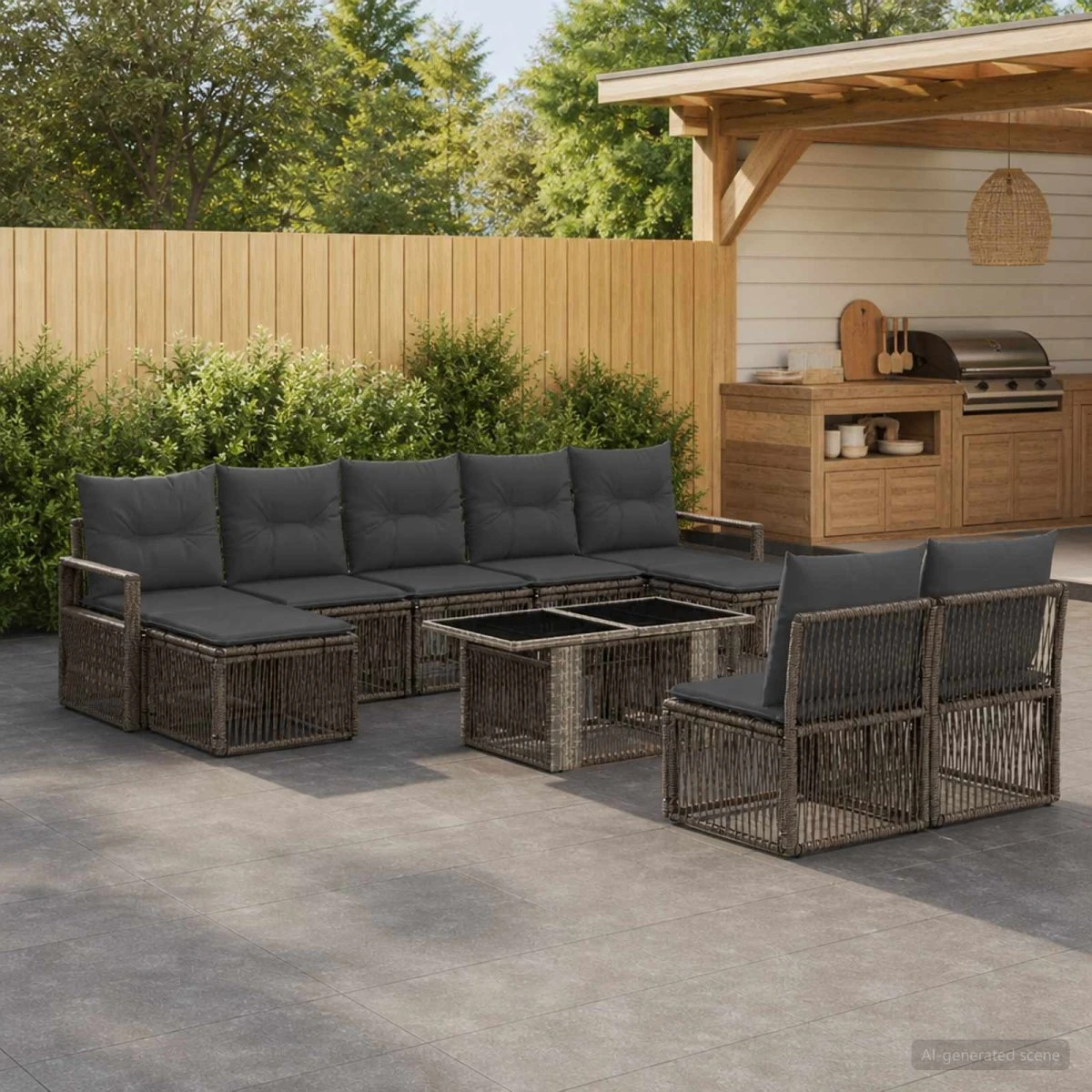 vidaXL Havesofasæt 10 stk. i polyrattan, grå/mørkegrå