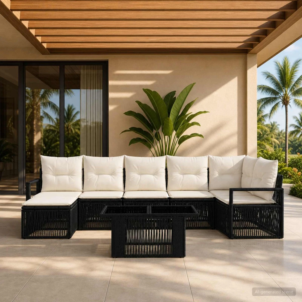 vidaXL Havesofa Sæt 8 stk. Sort og Cremehvid Polyrattan