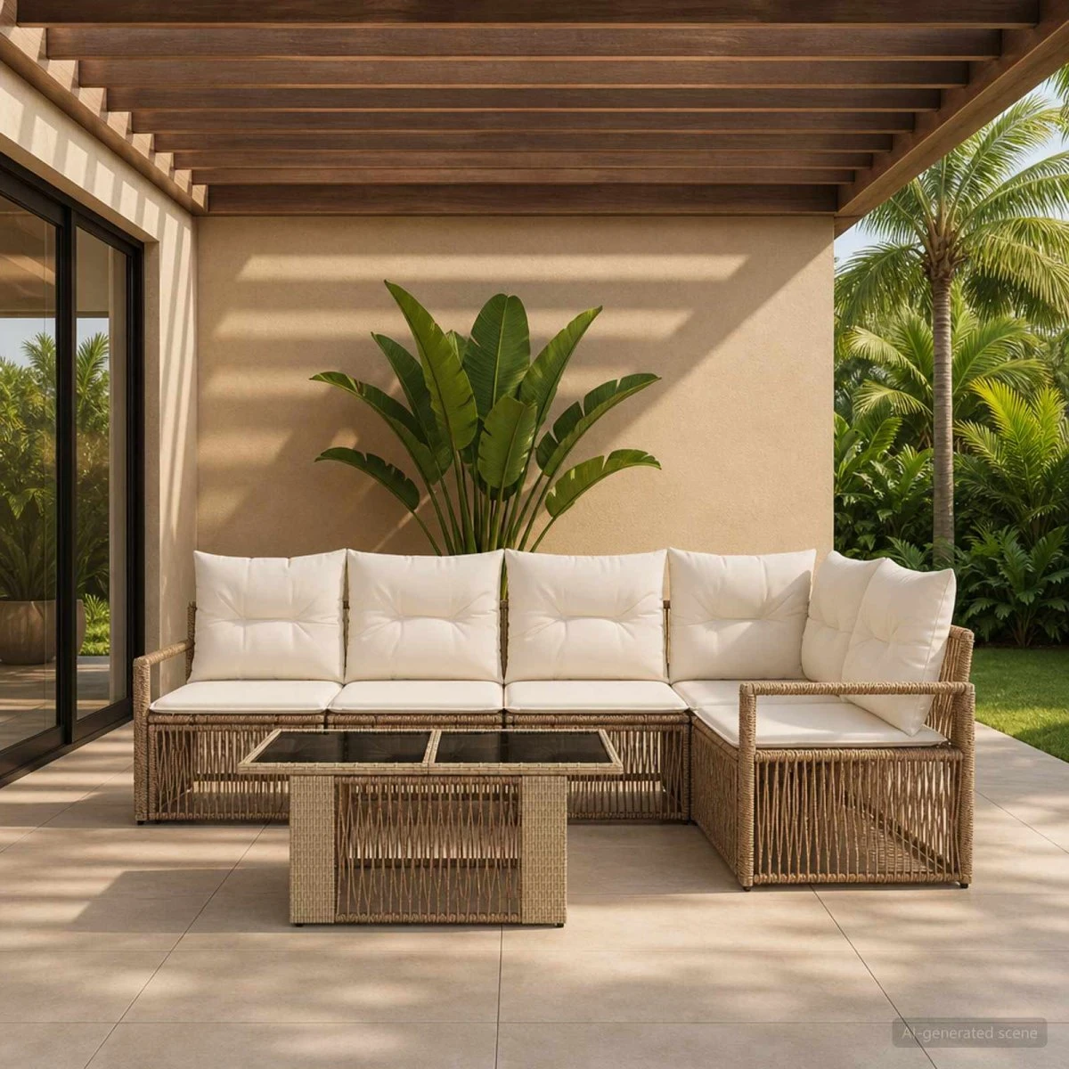 vidaXL Havesofasæt 6 dele i polyrattan - Beige/cremehvid