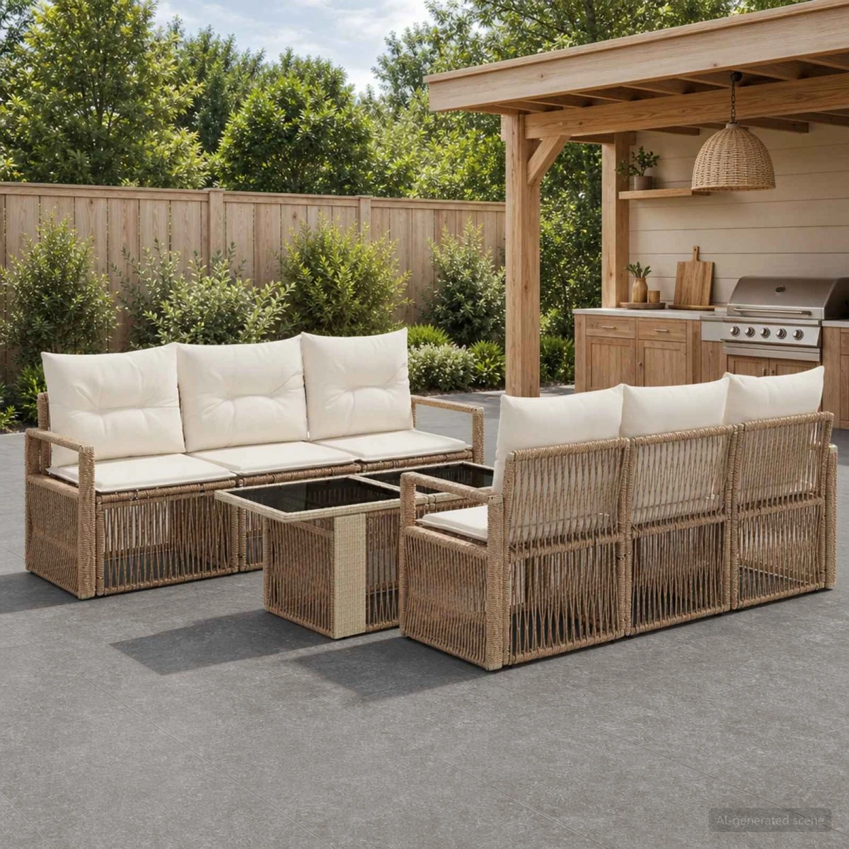 vidaXL Havesofasæt 7 stk. i polyrattan - Beige og cremehvid