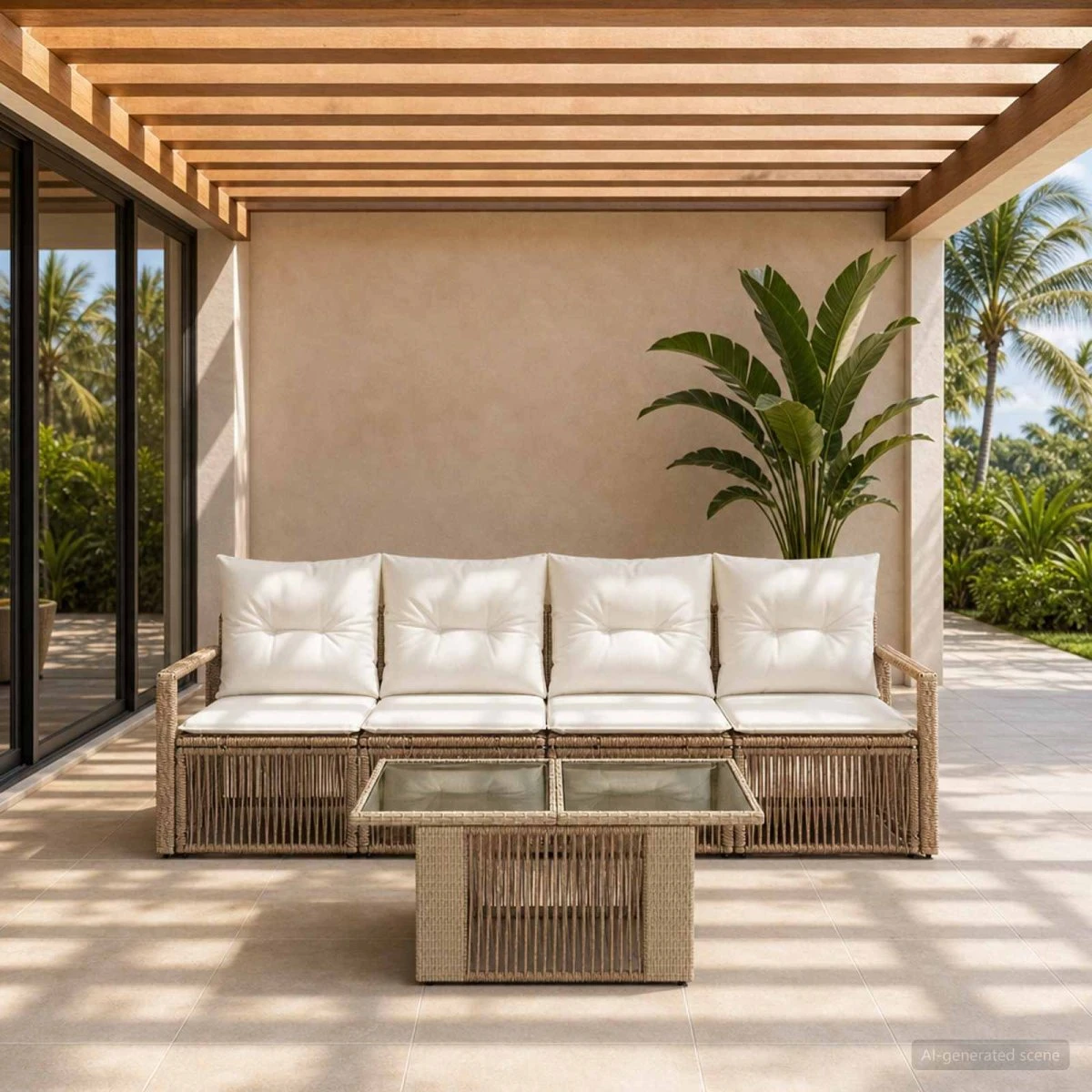 vidaXL Havesofa Sæt 5 stk. Beige og cremehvid polyrattan