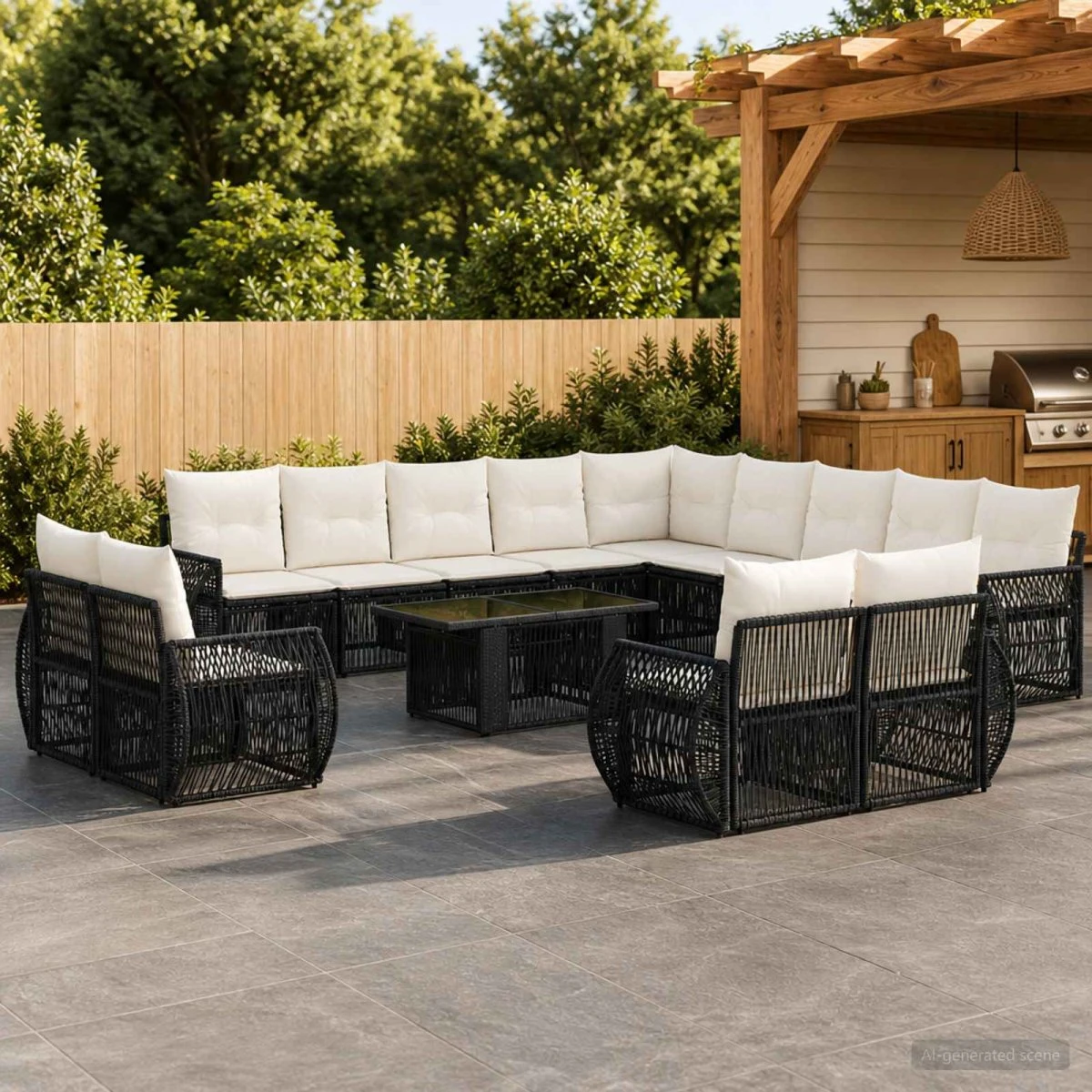 vidaXL Havesofa Sæt 14 stk. Polyrattan Sort & Cremehvid