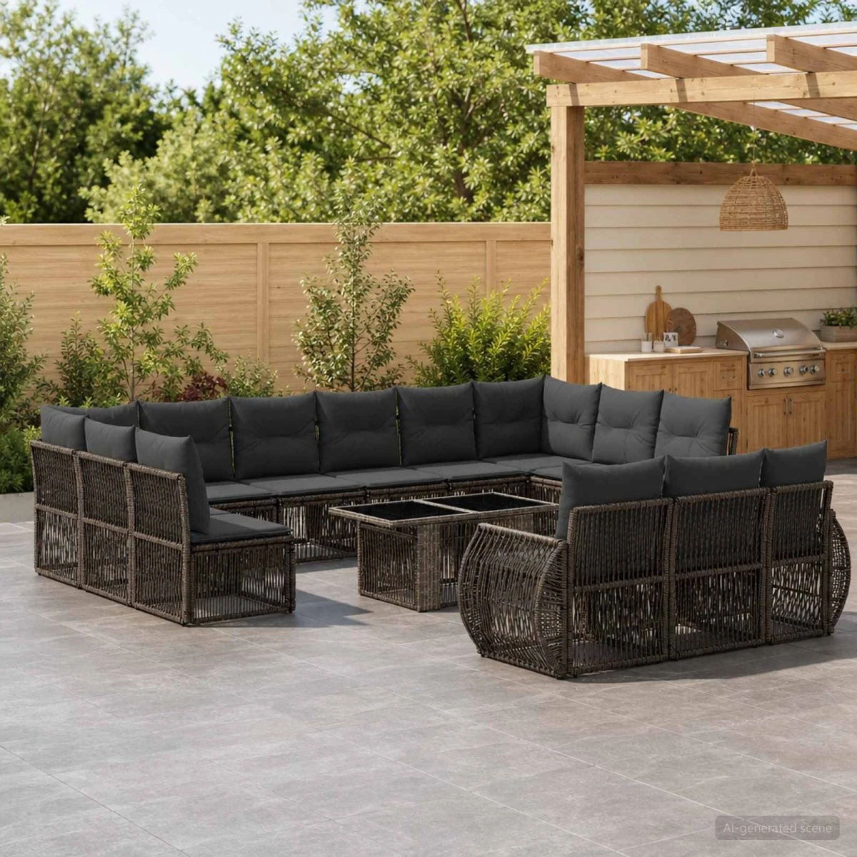 vidaXL Havesofa Sæt 14 stk. Grå/Mørkegrå Polyrattan