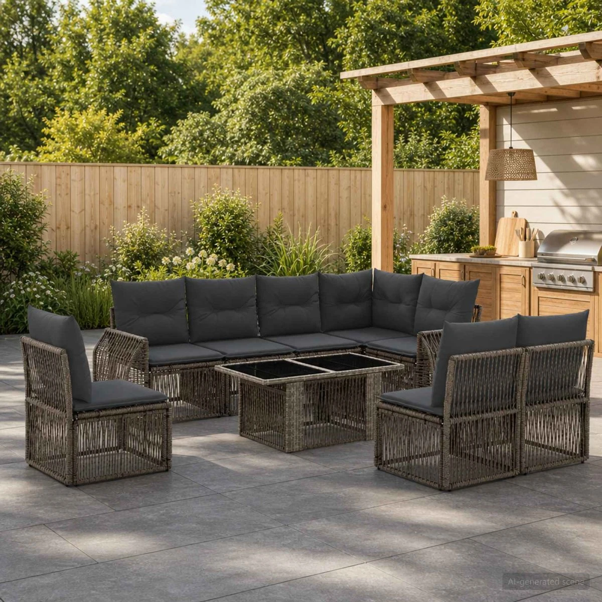 vidaXL Havesofasæt 9 stk. i polyrattan, grå og mørkegrå