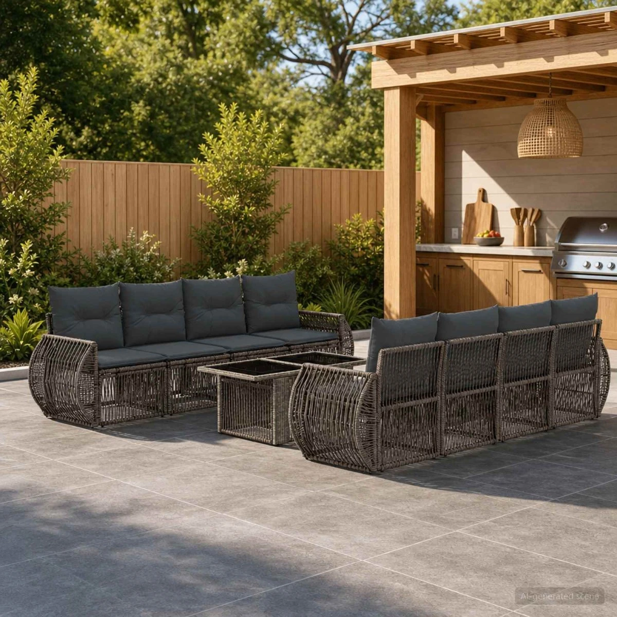 vidaXL Havesofasæt 9 dele i polyrattan, grå og mørkegrå