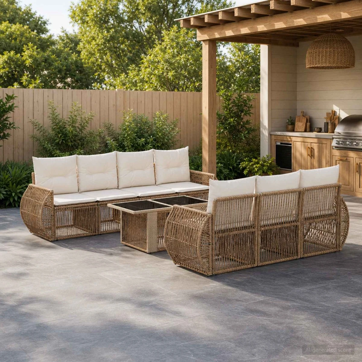 vidaXL Havesofasæt 8 dele i polyrattan - Beige og cremehvid