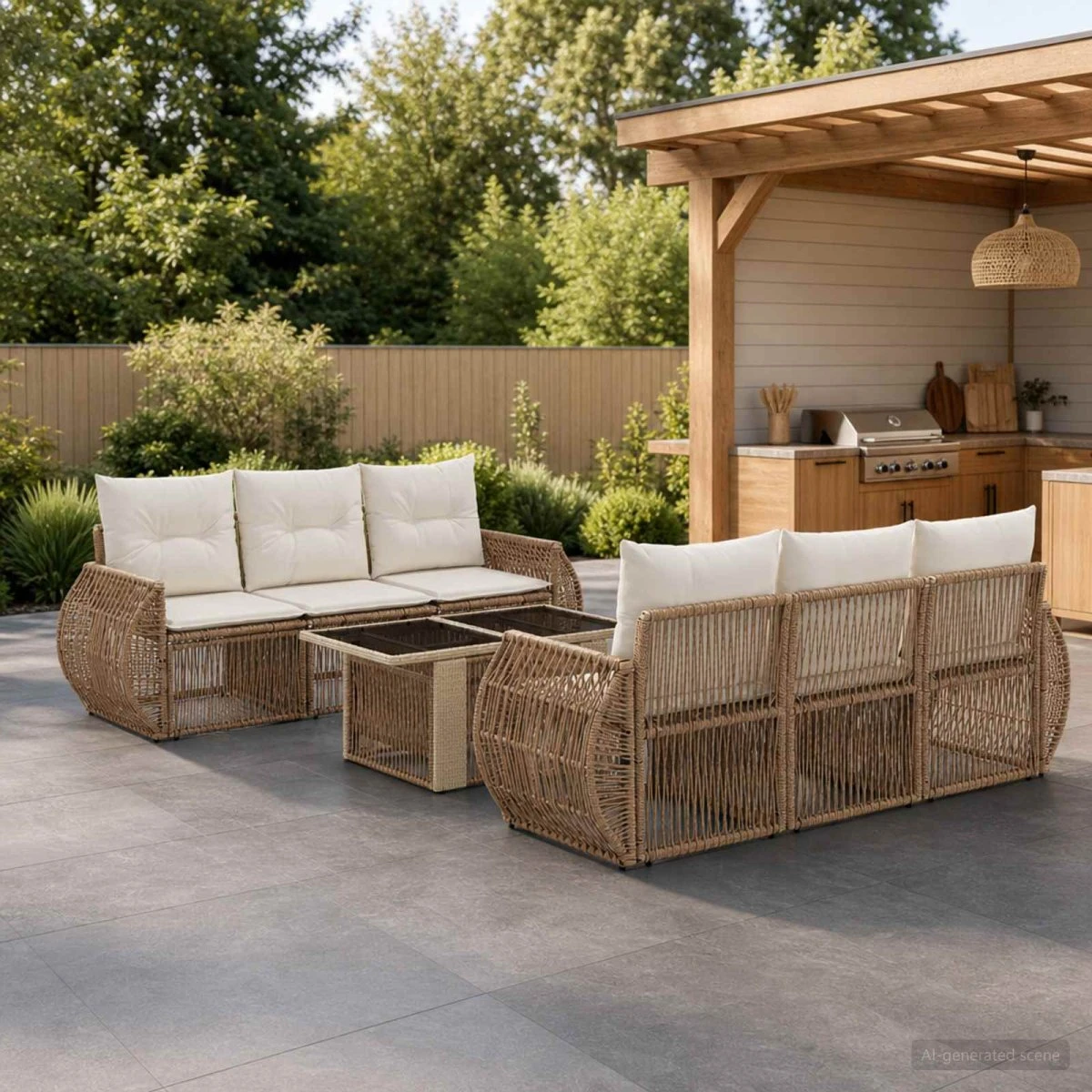 vidaXL Havesofa Sæt 7 stk. Beige og cremehvid polyrattan