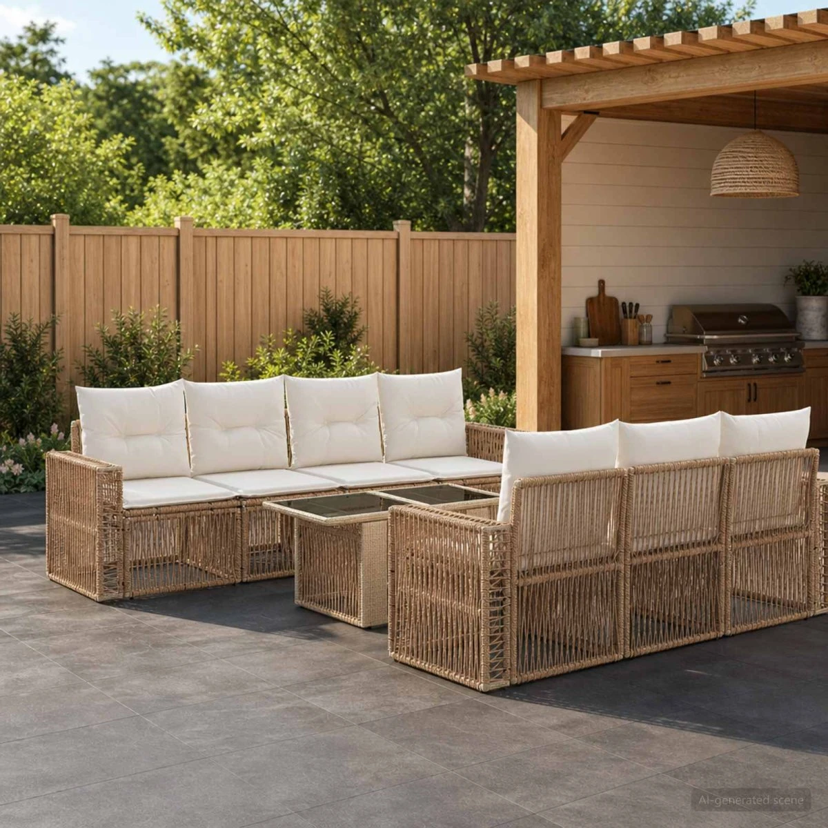 vidaXL Havesofa Sæt 8 stk. Beige og cremehvid polyrattan