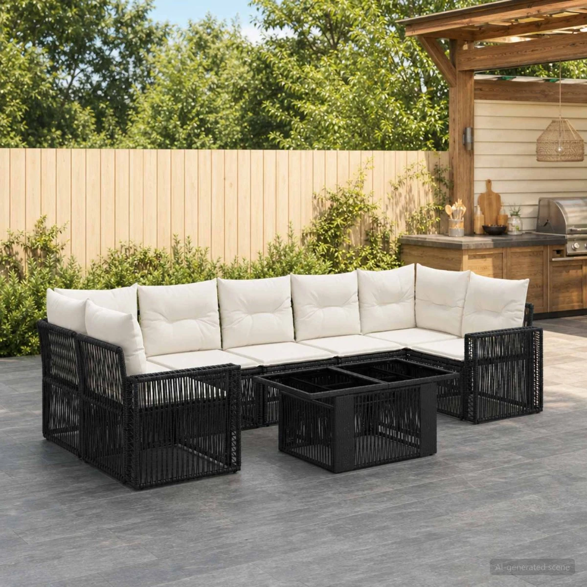 vidaXL Havesofa Sæt 8 stk. Sort og Cremehvid Polyrattan