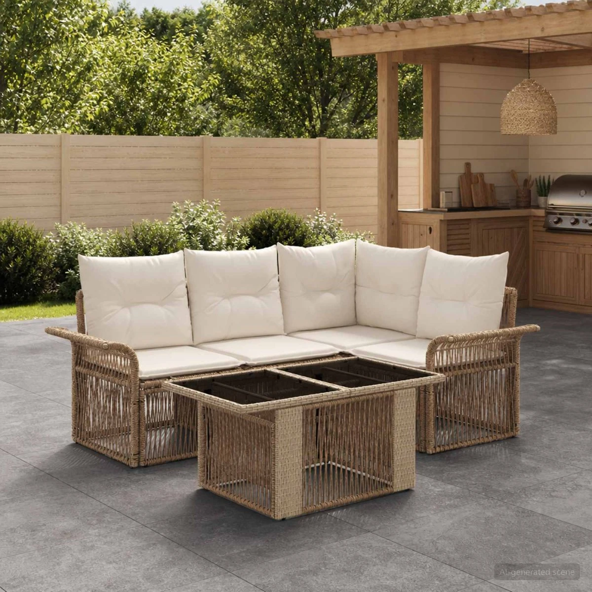 vidaXL Havesofasæt 5 dele i polyrattan, beige og cremehvid