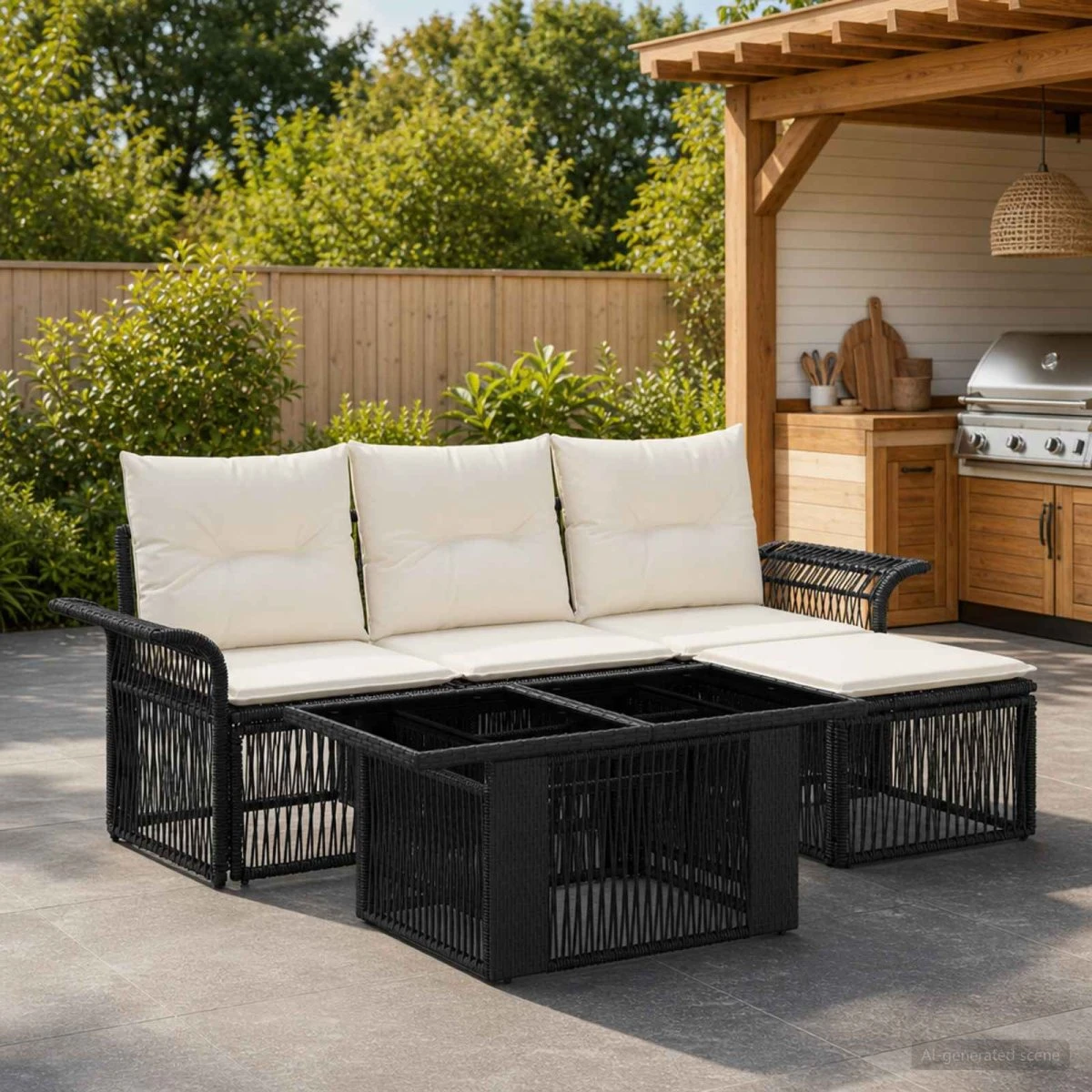 vidaXL Havesofa Sæt 5 stk. Sort og Cremehvid Polyrattan