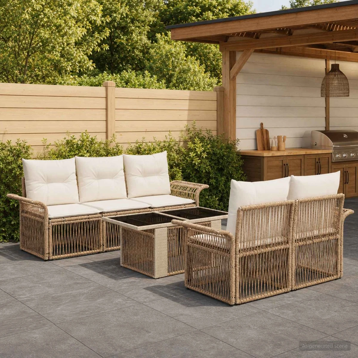 vidaXL Havesofa Sæt 6 stk. Beige og cremehvid polyrattan