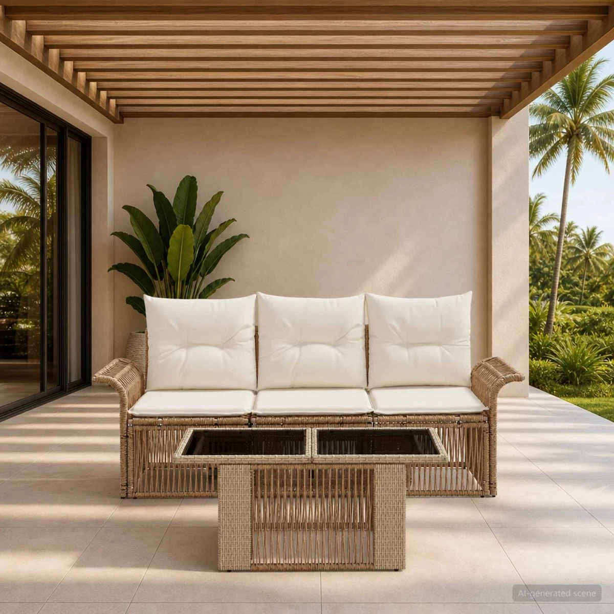 vidaXL Havesofasæt 4 stk. i beige og cremehvid polyrattan